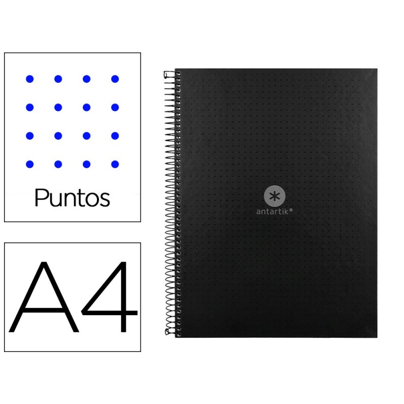 CUADERNO ESPIRAL LIDERPAPEL A4 MICRO ANTARTIK TAPA FORRADA80H 90 GR RAYADO PUNTOS 1 BANDA 4 TALADROS NEGRO