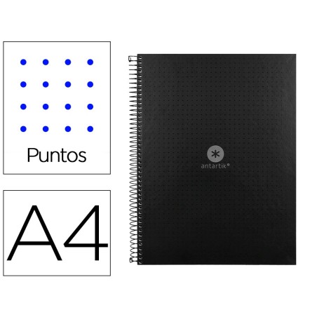 CUADERNO ESPIRAL LIDERPAPEL A4 MICRO ANTARTIK TAPA FORRADA80H 90 GR RAYADO PUNTOS 1 BANDA 4 TALADROS NEGRO