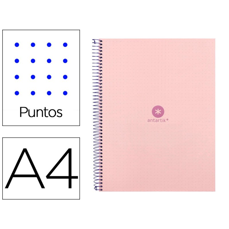 CUADERNO ESPIRAL LIDERPAPEL A4 MICRO ANTARTIK TAPA FORRADA80H 90 GR RAYADO PUNTOS 1 BANDA 4 TALADROS ROSA