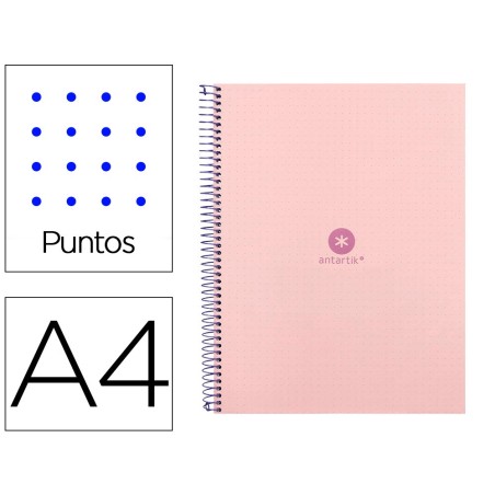CUADERNO ESPIRAL LIDERPAPEL A4 MICRO ANTARTIK TAPA FORRADA80H 90 GR RAYADO PUNTOS 1 BANDA 4 TALADROS ROSA