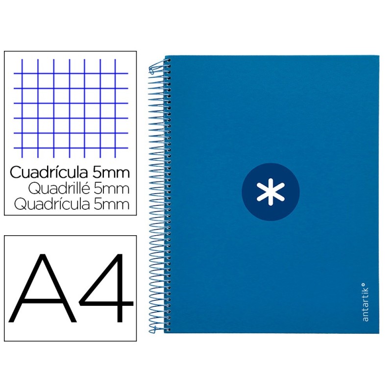 CUADERNO ESPIRAL LIDERPAPEL A4 MICRO ANTARTIK TAPA FORRADA120H 100 GR CUADRO 5MM 5 BANDA4 TALADROS COLOR AZUL MARINO