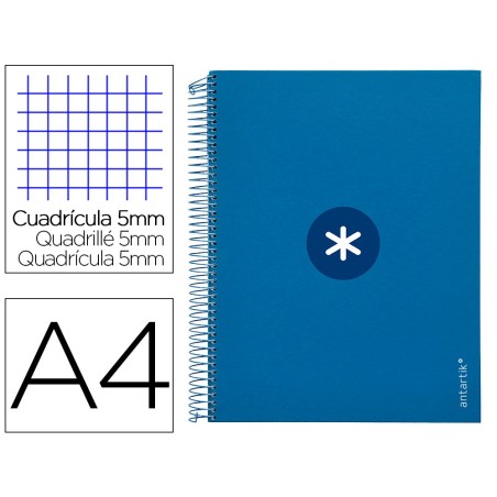 CUADERNO ESPIRAL LIDERPAPEL A4 MICRO ANTARTIK TAPA FORRADA120H 100 GR CUADRO 5MM 5 BANDA4 TALADROS COLOR AZUL MARINO