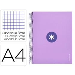 CUADERNO ESPIRAL LIDERPAPEL A4 MICRO ANTARTIK TAPA FORRADA120H 100 GR CUADRO 5MM 5 BANDA4 TALADROS COLOR LAVANDA