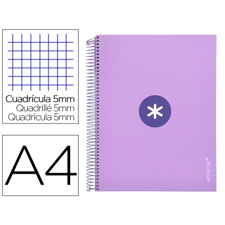 CUADERNO ESPIRAL LIDERPAPEL A4 MICRO ANTARTIK TAPA FORRADA120H 100 GR CUADRO 5MM 5 BANDA4 TALADROS COLOR LAVANDA
