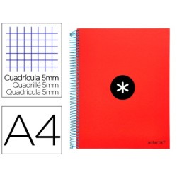 CUADERNO ESPIRAL LIDERPAPEL A4 MICRO ANTARTIK TAPA FORRADA 120H 100 GR CUADRO5MM 5 BANDAS 4 TALADROS COLOR ROJO