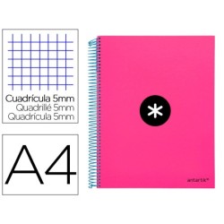 CUADERNO ESPIRAL LIDERPAPEL A4 MICRO ANTARTIK TAPA FORRADA 120H 100 GR CUADRO5MM 5 BANDAS 4 TALADROS COLOR ROSA
