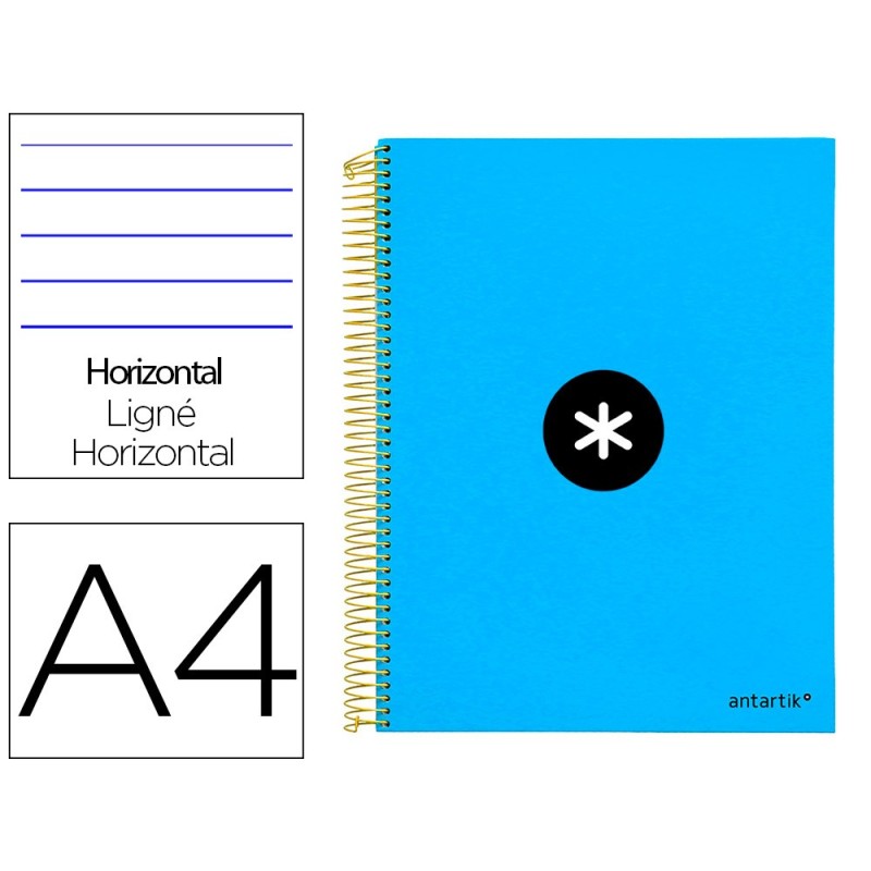 CUADERNO ESPIRAL LIDERPAPEL A4 MICRO ANTARTIK TAPA FORRADA 120H 100 GR HORIZONTAL 5 BANDAS 4 TALADROS COLOR AZUL