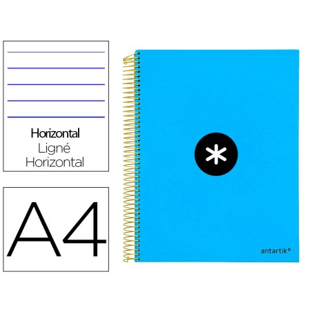 CUADERNO ESPIRAL LIDERPAPEL A4 MICRO ANTARTIK TAPA FORRADA 120H 100 GR HORIZONTAL 5 BANDAS 4 TALADROS COLOR AZUL