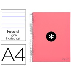 CUADERNO ESPIRAL LIDERPAPEL A4 MICRO ANTARTIK TAPA FORRADA 120H 100 GR HORIZONTAL 5 BANDA4 TALADORS COLOR CORAL