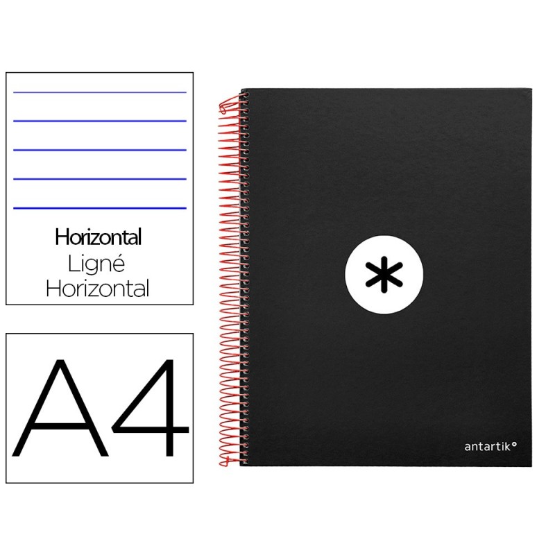 CUADERNO ESPIRAL LIDERPAPEL A4 MICRO ANTARTIK TAPA FORRADA 120H 100 GR HORIZONTAL 5 BANDAS 4 TALADROS COLOR NEGRO