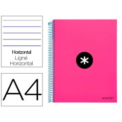 CUADERNO ESPIRAL LIDERPAPEL A4 MICRO ANTARTIK TAPA FORRADA 120H 100 GR HORIZONTAL 5 BANDAS 4 TALADROS COLOR ROSA