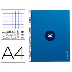 CUADERNO ESPIRAL LIDERPAPEL A4 MICRO ANTARTIK TAPA FORRADA 80H 90 GR CUADRO 5MM 1 BANDA 4 TALADROS AZUL OSCURO