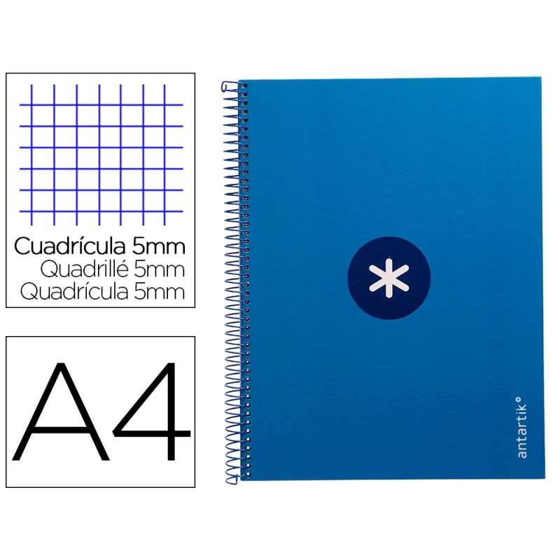 CUADERNO ESPIRAL LIDERPAPEL A4 MICRO ANTARTIK TAPA FORRADA 80H 90 GR CUADRO 5MM 1 BANDA 4 TALADROS AZUL OSCURO