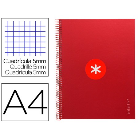CUADERNO ESPIRAL LIDERPAPEL A4 MICRO ANTARTIK TAPA FORRADA 80H 90 GR CUADRO 5MM 1 BANDA 4 TALADROS FRAMBUESA