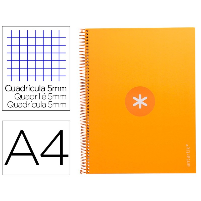 CUADERNO ESPIRAL LIDERPAPEL A4 MICRO ANTARTIK TAPA FORRADA 80H 90 GR CUADRO 5MM 1 BANDA 4 TALADROS MOSTAZA