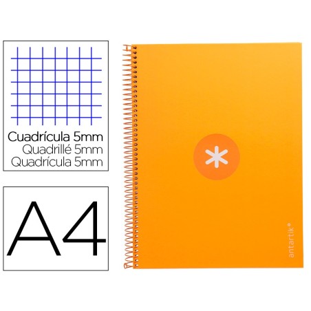 CUADERNO ESPIRAL LIDERPAPEL A4 MICRO ANTARTIK TAPA FORRADA 80H 90 GR CUADRO 5MM 1 BANDA 4 TALADROS MOSTAZA