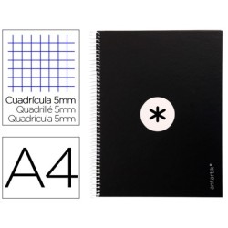 CUADERNO ESPIRAL LIDERPAPEL A4 MICRO ANTARTIK TAPA FORRADA 80H 90 GR CUADRO 5MM 1 BANDA 4 TALADROS NEGRO