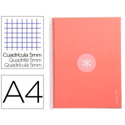 CUADERNO ESPIRAL LIDERPAPEL A4 MICRO ANTARTIK TAPA FORRADA 80H 90 GR CUADRO 5MM 1 BANDA 4 TALADROS ROSA CLARO
