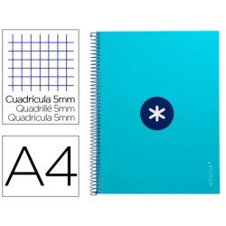 CUADERNO ESPIRAL LIDERPAPEL A4 MICRO ANTARTIK TAPA FORRADA 80H 90 GR CUADRO 5MM 1 BANDA 4 TALADROS TURQUESA