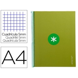 CUADERNO ESPIRAL LIDERPAPEL A4 MICRO ANTARTIK TAPA FORRADA 80H 90 GR CUADRO 5MM 1 BANDA 4 TALADROS VERDE