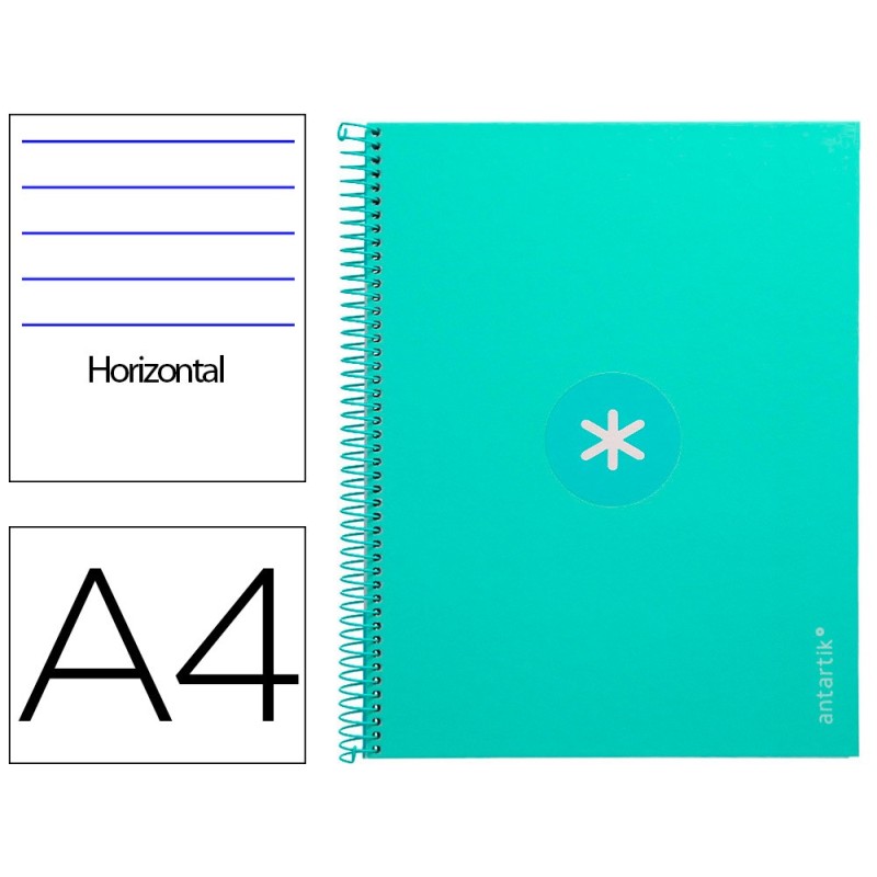 CUADERNO ESPIRAL LIDERPAPEL A4 MICRO ANTARTIK TAPA FORRADA80H 90 GR HORIZONTAL 1 BANDA 4 TALADROS COLOR MENTA