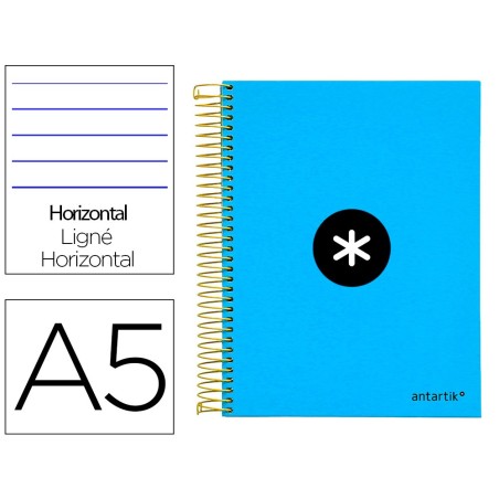 CUADERNO ESPIRAL LIDERPAPEL A5 MICRO ANTARTIK TAPA FORRADA 120H 100 GR HORIZONTAL 5 BANDAS 6 TALADROS COLOR AZUL