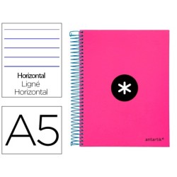 CUADERNO ESPIRAL LIDERPAPEL A5 MICRO ANTARTIK TAPA FORRADA 120H 100 GR HORIZONTAL 5 BANDAS 6 TALADROS COLOR ROSA