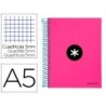 CUADERNO ESPIRAL LIDERPAPEL A5 MICRO ANTARTIK TAPA FORRADA 120H 100 GR CUADRO5MM 5 BANDAS 6 TALADROS COLOR ROSA