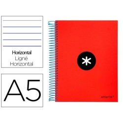 CUADERNO ESPIRAL LIDERPAPEL A5 MICRO ANTARTIK TAPA FORRADA 120H 100 GR HORIZONTAL 5 BANDAS 6 TALADROS COLOR ROJO.