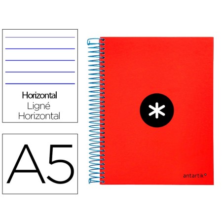 CUADERNO ESPIRAL LIDERPAPEL A5 MICRO ANTARTIK TAPA FORRADA 120H 100 GR HORIZONTAL 5 BANDAS 6 TALADROS COLOR ROJO.