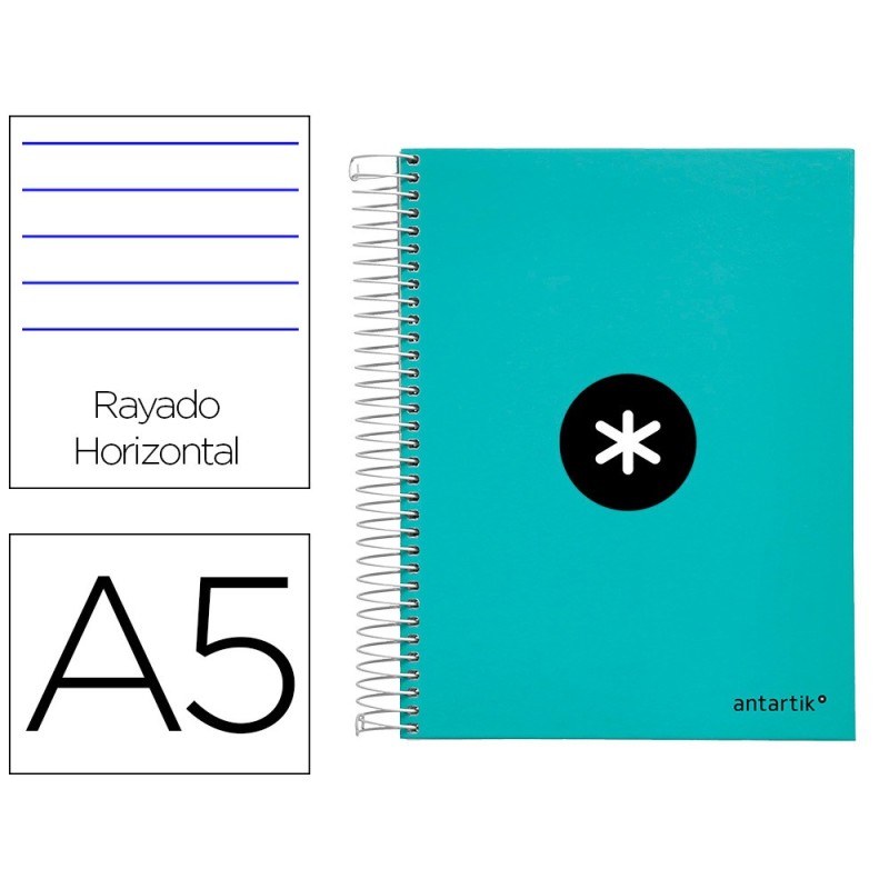 CUADERNO ESPIRAL LIDERPAPEL A5 MICRO ANTARTIK TAPA FORRADA120H 100 GR HORIZONTAL 5 BANDA6 TALADROS COLOR MENTA