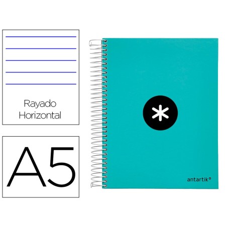 CUADERNO ESPIRAL LIDERPAPEL A5 MICRO ANTARTIK TAPA FORRADA120H 100 GR HORIZONTAL 5 BANDA6 TALADROS COLOR MENTA