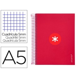 CUADERNO ESPIRAL LIDERPAPEL A5 MICRO ANTARTIK TAPA FORRADA120H 100 GR CUADRO 5MM 5 BANDA6 TALADROS COLOR FRAMBUESA