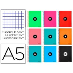 CUADERNO ESPIRAL LIDERPAPEL A5 MICRO ANTARTIK 120H100GR CUADRO5MM 5BANDAS6 TALADROS COLOR SURTIDO(PACK INDIVISIBLE 18 UDS)