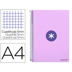 CUADERNO ESPIRAL LIDERPAPEL A4 MICRO ANTARTIK TAPA DURA 80H 100 GR CUADRO 5 MM SIN BANDAS 4 TALADROS COLOR LAVANDA