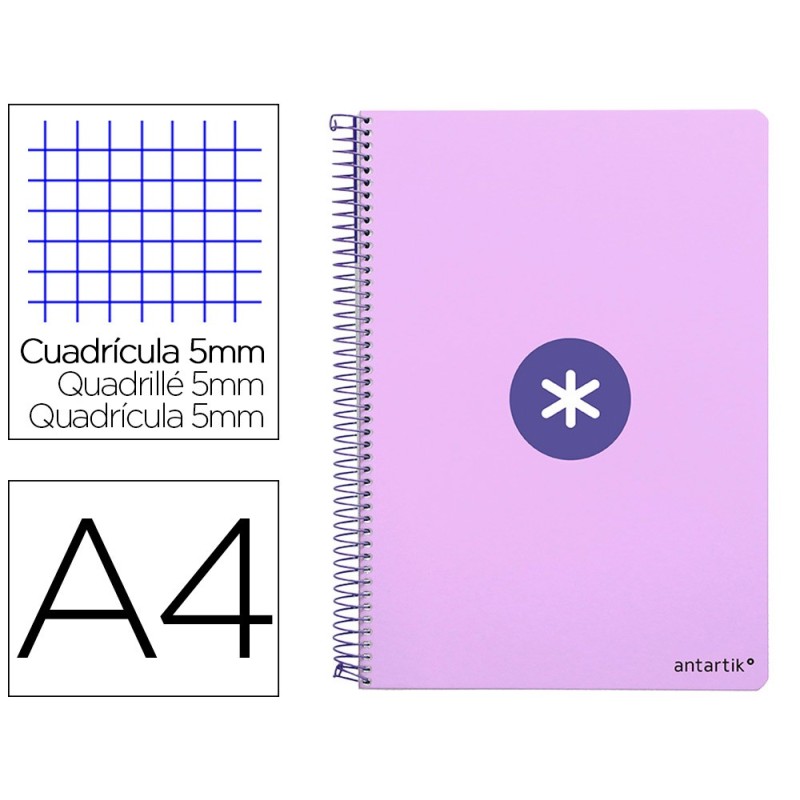 CUADERNO ESPIRAL LIDERPAPEL A4 MICRO ANTARTIK TAPA DURA 80H 100 GR CUADRO 5 MM SIN BANDAS 4 TALADROS COLOR LAVANDA
