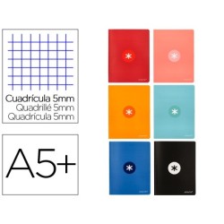 LIBRETA LIDERPAPEL ANTARTIK A5+ PLUS COSIDA 48 HOJAS 90G/M2 CUADRO 5MM CON MARGEN 6 COLORES SURTIDOS (PACK INDIVISIBLE 12 UDS)