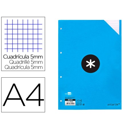 RECAMBIO LIDERPAPEL A4 100 HOJAS 100G/M2 CUADRO 5 MM 4 TALADROS BANDAS DE 5 COLORES ANTARTIK