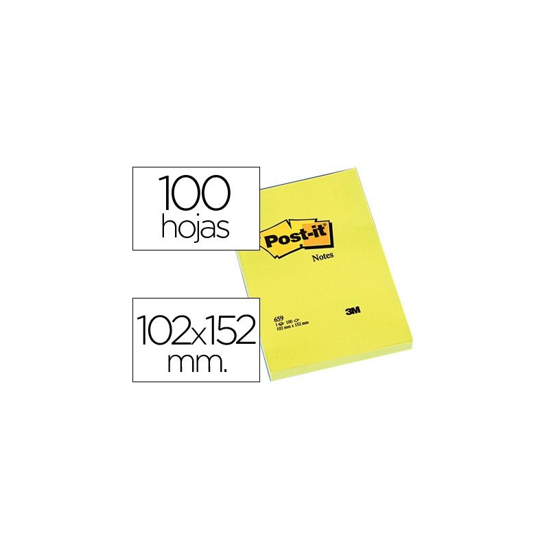 BLOC DE NOTAS ADHESIVAS QUITA Y PON POST-IT 102X152 MM CON 100 HOJAS 659 (PACK INDIVISIBLE DE 6 UNIDADES)