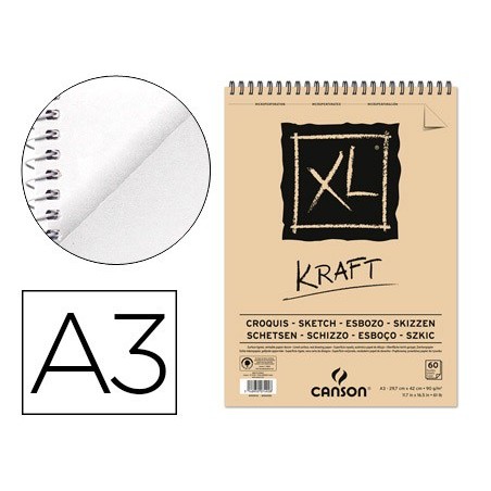 BLOC DIBUJO ESBOZO CANSON XL KRAFT DIN A3 KRAFT RAYADO BEIGE ESPIRAL 29,7X42 CM 60 HOJAS 90 GR