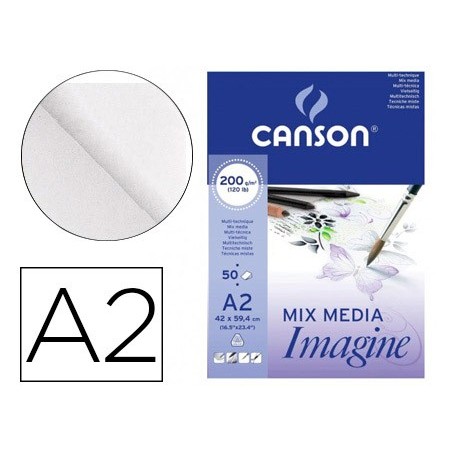 BLOC DIBUJO MULTITECNICAS CANSON IMAGINE DIN A2 ENCOLADO LISO 42X59,4 CM 50 HOJAS 200 GR