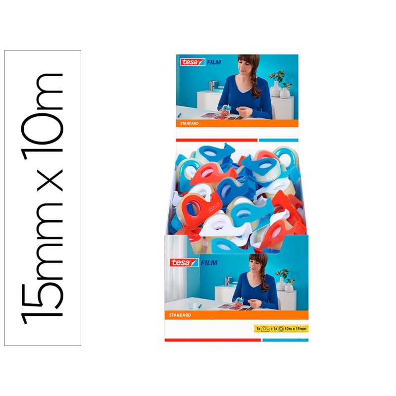 CINTA ADHESIVA TESA STANDARD CON DISPENSADOR 10 MT X 15 MM