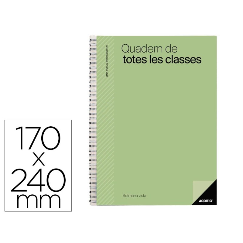 CUADERNO DE TODAS LAS CLASES PROFESORADO ADDITTIO 256 PAGINAS DIA PAGINA COLOR VERDE 170X240 MM CATALAN