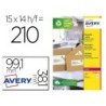 ETIQUETA ADHESIVA AVERY BLANCA PERMANENTE RECICLADA 100% PARA IMPRESORA LASER 99,1X38,1 MM CAJA DE 210