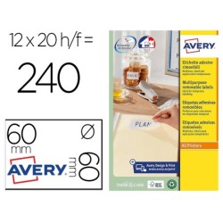 ETIQUETA ADHESIVA AVERY BLANCA REDONDA REMOVIBLE PARA IMPRESORA LASER INYECCION TINTA FOTOCOPIADORA 60 MM