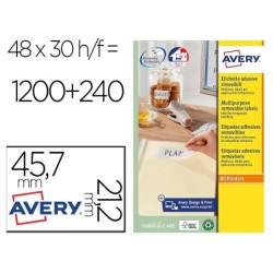 ETIQUETA ADHESIVA AVERY BLANCA REMOVIBLE PARA IMPRESORA LASER INKJET Y FOTOCOPIADORA 45,7X21,2 MM