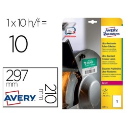 ETIQUETA ADHESIVA AVERY POLITILENO BLANCO PERMANENTE PARA LASER FOTOCOPIADORA 210X297 MM BLISTER 10