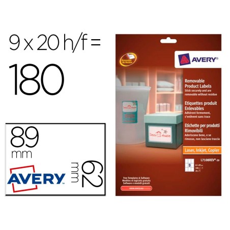ETIQUETA ADHESIVA AVERY REMOVIBLE PARA IMPRESORA LASER INYECCION TINTA FOTOCOPIADORA BLANCA 62X89 MM