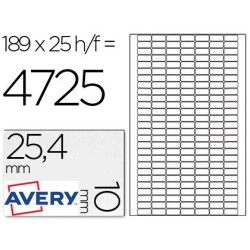ETIQUETA ADHESIVA AVERY TAMAÑO 25,4X10 MM REMOVIBLE PAQUETE DE 25 HOJAS ESPECIAL CODIGOS DE BARRAS