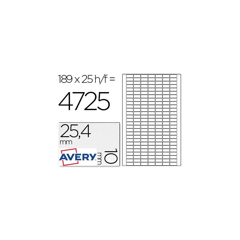 ETIQUETA ADHESIVA AVERY TAMAÑO 25,4X10 MM REMOVIBLE PAQUETE DE 25 HOJAS ESPECIAL CODIGOS DE BARRAS